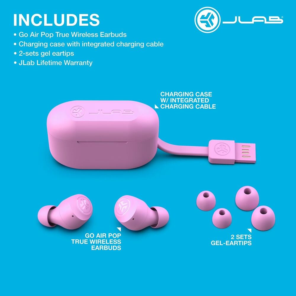 JLab Go Pop+ True Wireless Earbuds – Pink